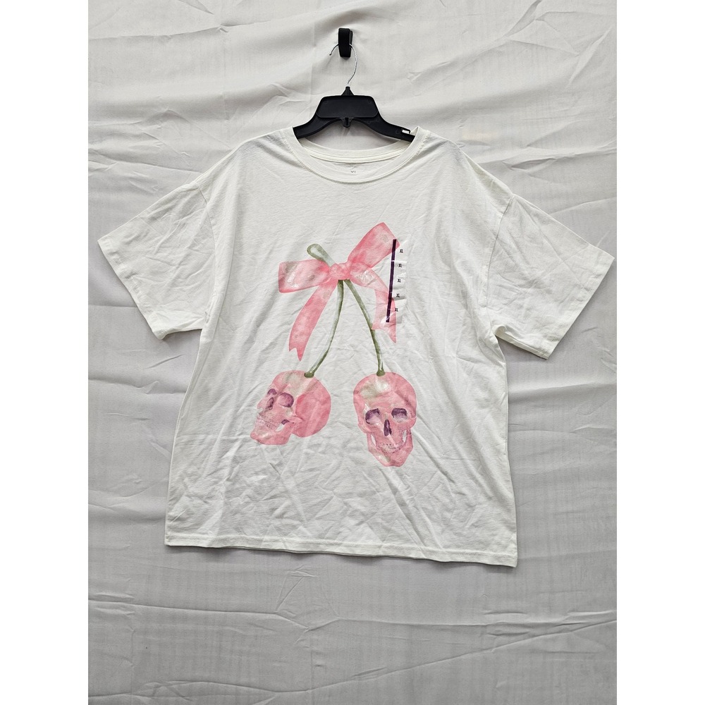 Goodie Two Sleeves Womens Cherry Skull Bow Graphic T-Shirt White XL GT14207J1520
